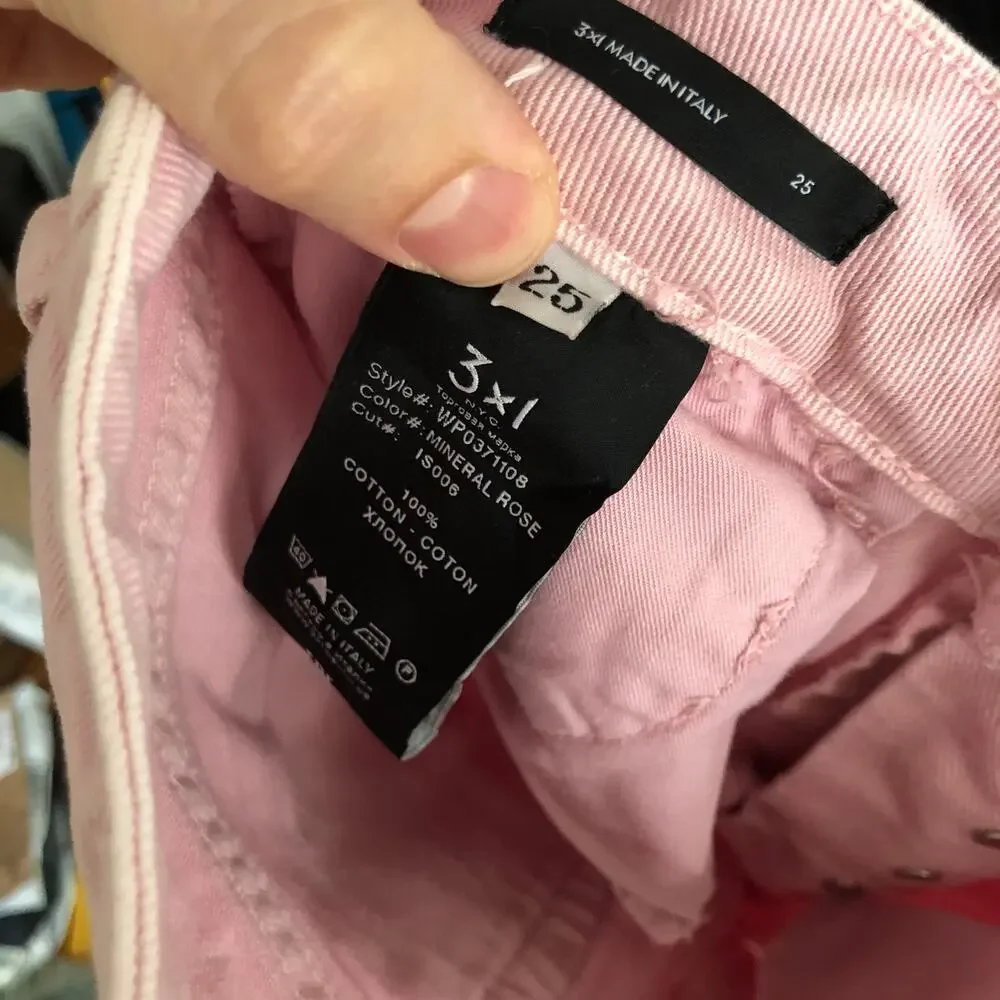 3x1 NYC size 25 Women's distressed straight leg jeans Mineral Rose Pink $367